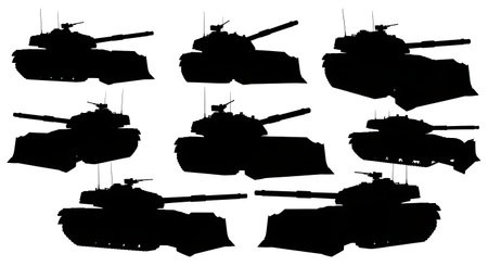 Tank with Dozer Blade Silhouette Collection isolated on plain white background.のイラスト素材