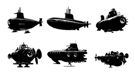 Civilian & Tourist Submersible Silhouette Set isolated on plain white background.のイラスト素材