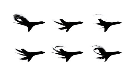 Airplane Wingtip Vortices Silhouette Graphic Collection isolated on plain white background.のイラスト素材