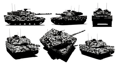 Winter Camouflage Tank Silhouette Pack isolated on plain white background.のイラスト素材