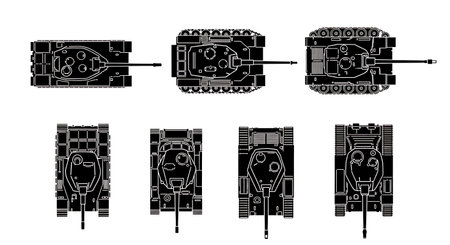 Top-Down View Tank Silhouette Vector Pack isolated on plain white background.のイラスト素材