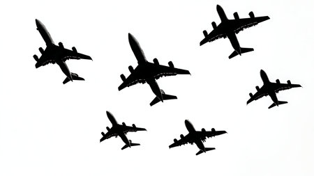 Airliner in Holding Pattern Flight Silhouette Set isolated on plain white background.のイラスト素材