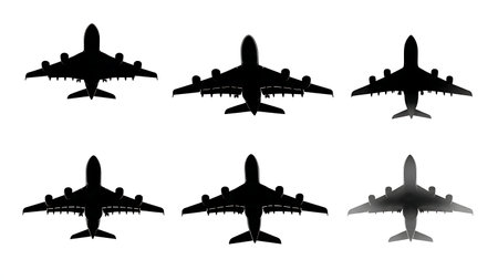 Airplane Low Pass & Fly-By Maneuver Silhouette Pack isolated on plain white background.のイラスト素材