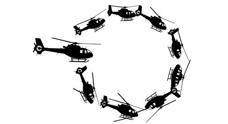 Helicopter Pedal Turn (Hovering) Maneuver Silhouette Set isolated on plain white background.のイラスト素材