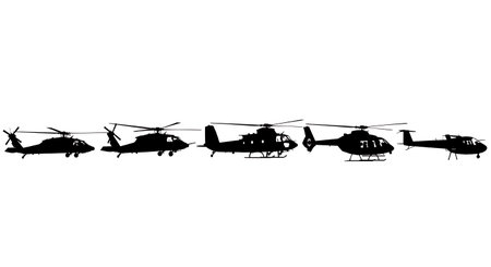 Helicopter Model Lineup & Comparison Silhouette Set isolated on plain white background.のイラスト素材