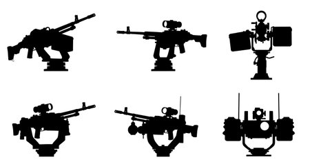 Remote Weapon Station (RWS) Silhouette Set isolated on plain white background.のイラスト素材