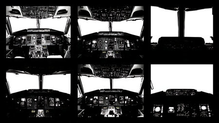 Airplane Cockpit & Flight Deck Silhouette Collection isolated on plain white background.のイラスト素材