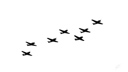 Airplanes in Echelon Formation Silhouette Pack of Six isolated on plain white background.のイラスト素材
