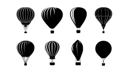 Hot Air Balloon Silhouette Vector Collection isolated on plain white background.のイラスト素材