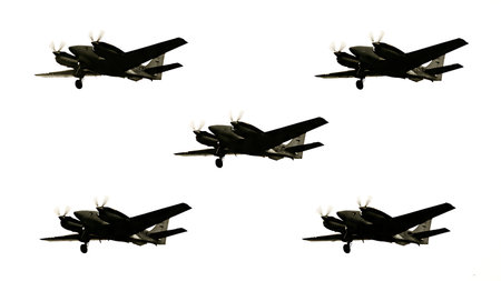 Airplane Gliding with One Engine Out Silhouette Collection isolated on plain white background.のイラスト素材