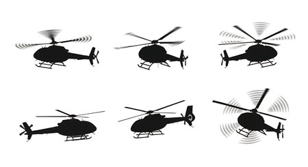 Helicopter in Autorotation Silhouette Vector Collection isolated on plain white background.のイラスト素材