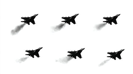Fighter Jet with Afterburner Engaged Silhouette Pack isolated on plain white background.のイラスト素材
