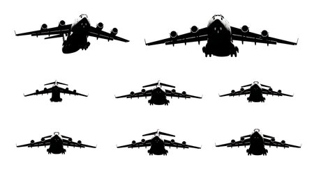 Military Airlifter with Open Cargo Door Silhouette Pack isolated on plain white background.のイラスト素材