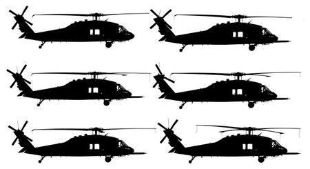 Helicopter with Wheeled Landing Gear Silhouette Set isolated on plain white background.のイラスト素材