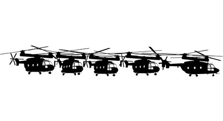 Kaman K-MAX Intermeshing Rotor Helicopter Silhouette Set isolated on plain white background.のイラスト素材
