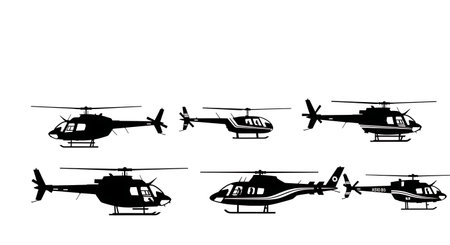 Civilian Utility Helicopter Silhouette Collection isolated on plain white background.のイラスト素材