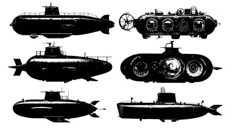 Submarine Escape Systems Silhouette Design Pack isolated on plain white background.のイラスト素材