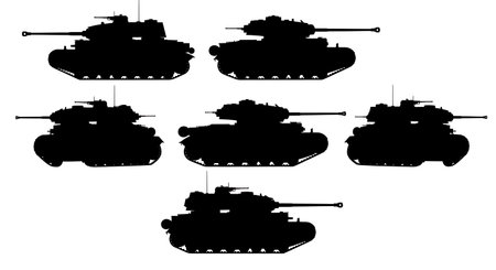 Multi-Turreted Tank Silhouette Collection isolated on plain white background.のイラスト素材