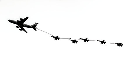 Air-to-Air Refueling Silhouette Pack isolated on plain white background.のイラスト素材