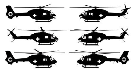 Medical Evacuation (Medevac) Helicopter Silhouette Pack isolated on plain white background.のイラスト素材
