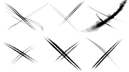 Skywriting & Contrail Shapes Silhouette Collection isolated on plain white background.のイラスト素材