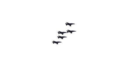 Missing Man Formation Tribute Flight Silhouette Set isolated on plain white background.のイラスト素材