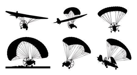 Powered Parachute (Paraplane) Silhouette Collection isolated on plain white background.のイラスト素材