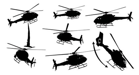 Police Helicopter Patrol Silhouette Set isolated on plain white background.のイラスト素材
