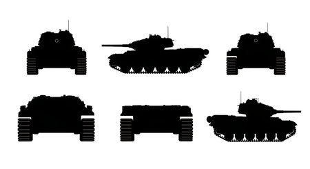 Tank Chassis Without Turret Silhouette Collection isolated on plain white background.のイラスト素材