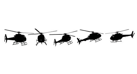 Light Observation & Scout Helicopter Silhouette Pack of Six isolated on plain white background.のイラスト素材