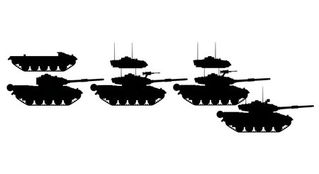 Tank Factory Assembly Line Silhouette Pack isolated on plain white background.のイラスト素材