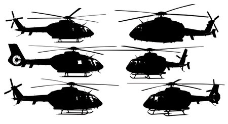 Helicopter with Rotors Removed for Transport Silhouette isolated on plain white background.のイラスト素材