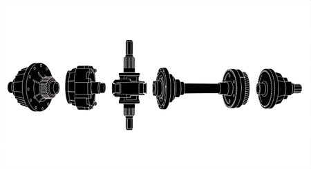 Helicopter Transmission & Gearbox Graphic Silhouette Set isolated on plain white background.のイラスト素材