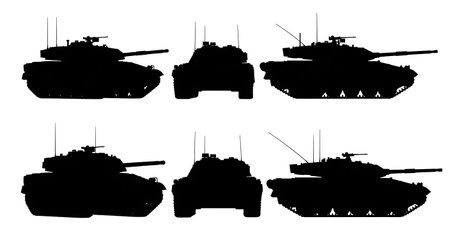 Swedish S-Tank (Strv 103) Turretless Silhouette Set isolated on plain white background.のイラスト素材