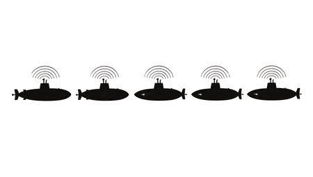Submarine with Sonar Ping Graphic Silhouette Pack isolated on plain white background.のイラスト素材