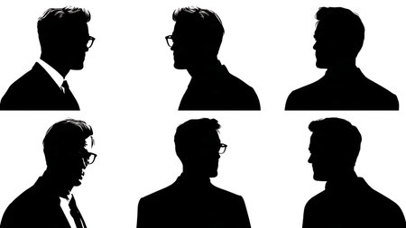 Determined Agent in Profile Silhouette for a Headshot isolated on plain white background.のイラスト素材