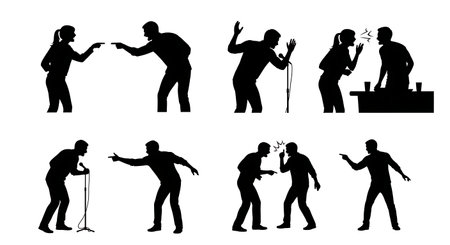 Couple Having a Heated Argument in a Club Silhouette Set isolated on plain white background.のイラスト素材