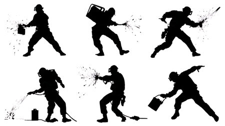 Expert Demolition Superhero Silhouettes Set isolated on plain white background.のイラスト素材