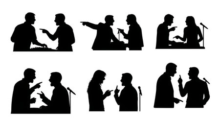 Couple Having a Heated Argument in a Club Silhouette Set isolated on plain white background.のイラスト素材
