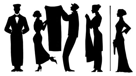 Coat Check Attendant at Work Silhouette Collection isolated on plain white background.のイラスト素材