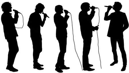 Club Singer Performing with a Microphone Silhouette Set isolated on plain white background.のイラスト素材