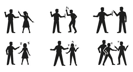 Bouncer Calming Down a Situation Silhouette Set isolated on plain white background.のイラスト素材