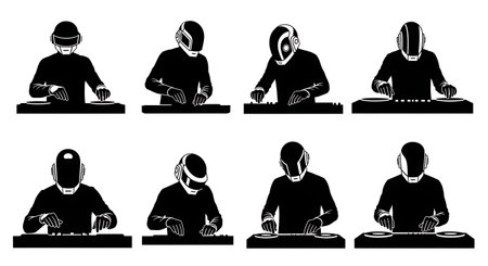 DJ with a Mask or Helmet Silhouette Set isolated on plain white background.のイラスト素材