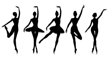 Graceful Dancer on Toes Silhouette Set isolated on plain white background.のイラスト素材