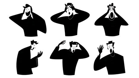 Frustrated and Defeated Gamer Silhouettes Collection isolated on plain white background.のイラスト素材