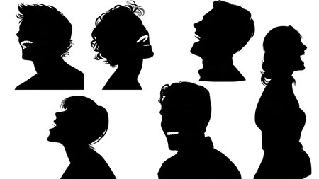 Group of Friends Laughing Together in a Club Silhouettes isolated on plain white background.のイラスト素材