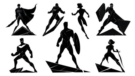 Glass Manipulation Superhero Silhouettes Set isolated on plain white background.のイラスト素材