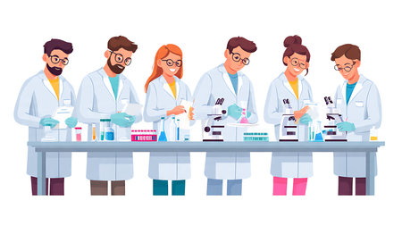 Black Solid Lab Professionals with Southern Blot Silhouettes Set of Six isolated on plain white background.のイラスト素材