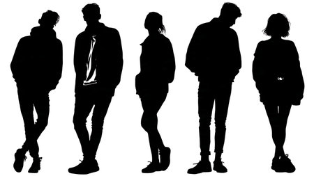 People Leaning on a Wall in a Club Silhouette Set isolated on plain white background.のイラスト素材