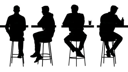 Person Sitting Alone at a Bar Silhouette Set isolated on plain white background.のイラスト素材
